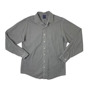 Brooks Brothers Shirt Men 16.5 Black White Non-Iron Cotton Long Sleeve Button Up